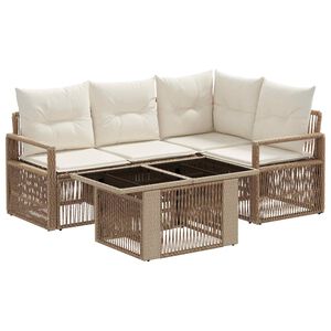 vidaXL Conjunto de Sof&aacute; de Jardim 5 unid. Bege e Branco Creme vime PE