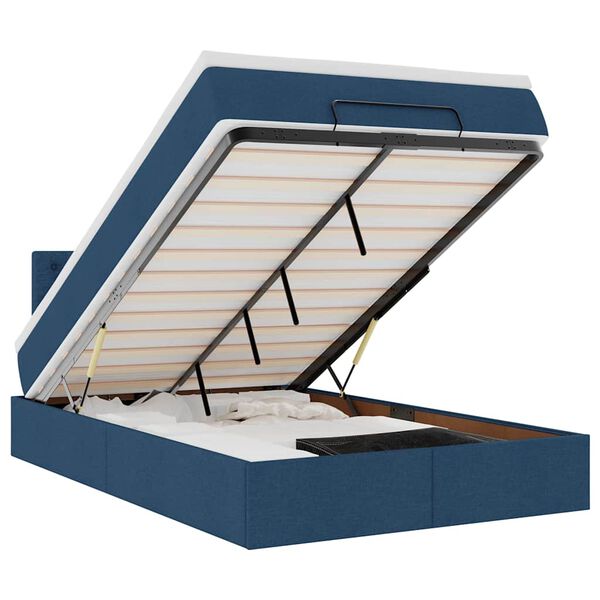 vidaXL Cama Otomana com Colch&atilde;o & LEDs Tecido Azul 120x200 cm