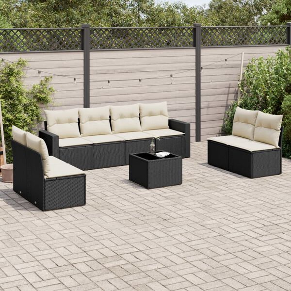 vidaXL 9 pcs conjunto de sofás p/ jardim c/ almofadões vime PE preto