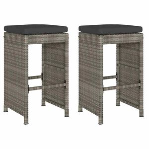 vidaXL Bancos de bar p/ jardim com almofad&otilde;es 2 pcs vime PE cinzento