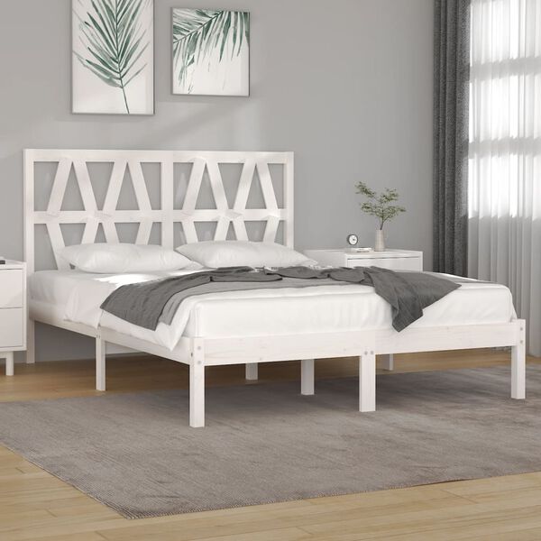 vidaXL Estrutura de cama pequena casal 120x190 cm pinho maci&ccedil;o branco