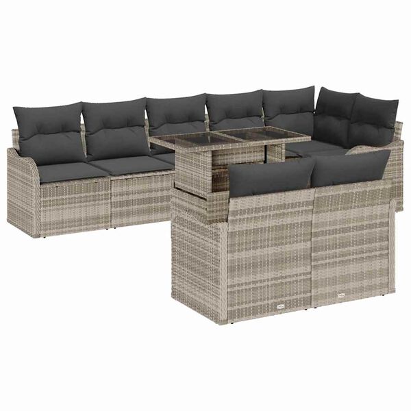 vidaXL Conjunto de lounge 9 pcs Cinzento-claro Rattan Sintético