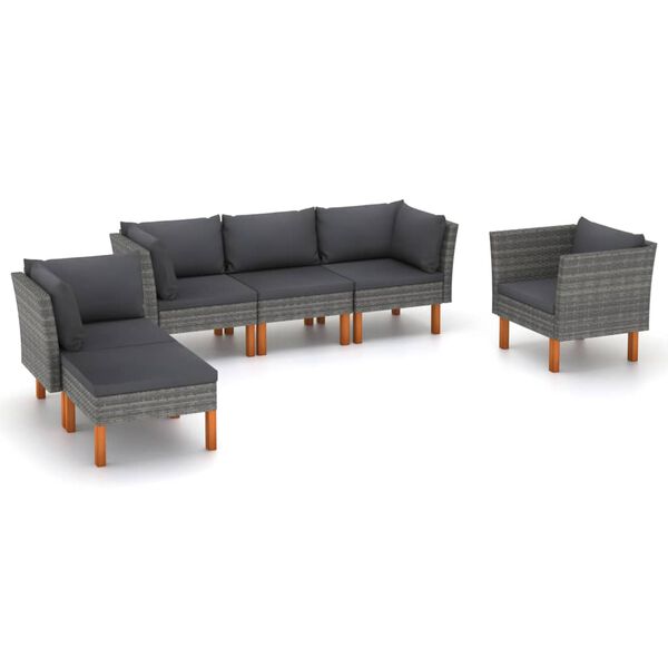 vidaXL 6 pcs conj. lounge jardim vime PE e madeira eucalipto cinzento