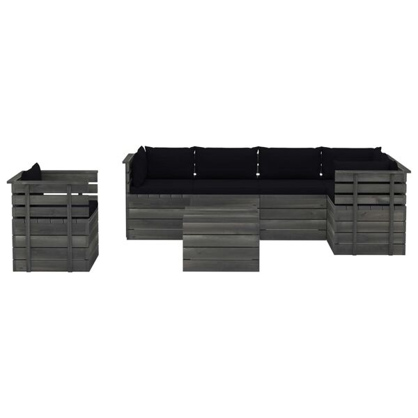 vidaXL 7 pcs conjunto lounge de paletes com almofad&otilde;es pinho maci&ccedil;o