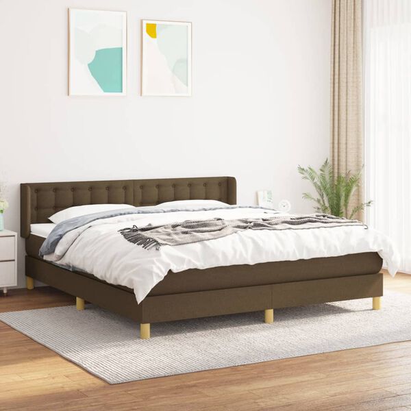 vidaXL Cama com molas/colch&atilde;o 160x200 cm tecido castanho-escuro
