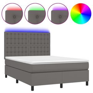vidaXL Cama box spring c/ colch&atilde;o/LED 140x190cm couro artificial cinza
