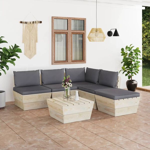 vidaXL 6 pcs conjunto lounge de paletes + almofad&otilde;es madeira de abeto