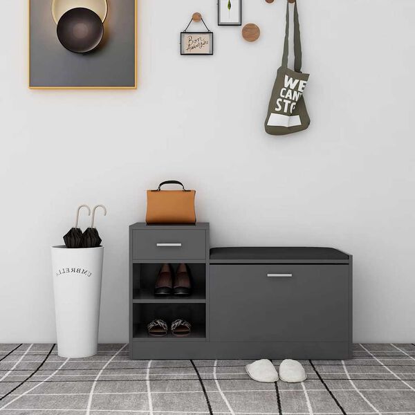 vidaXL Banco sapateira 94,5x31x57 cm derivados de madeira cinzento