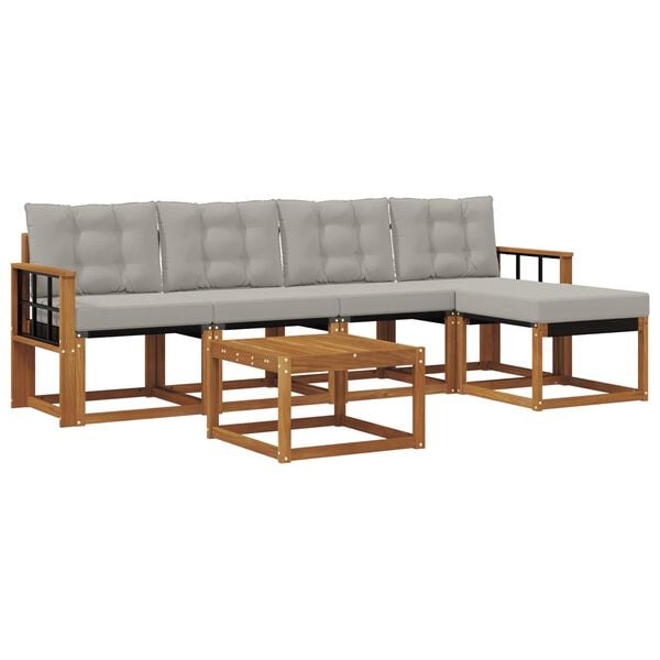 vidaXL Conjunto de Sof&aacute;s para Exterior 6 pcs Cinza Natural e Claro