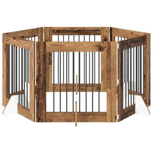 vidaXL Port&atilde;o de C&atilde;o com Suportes 6 pcs Madeira antiga 80 x 80 cm