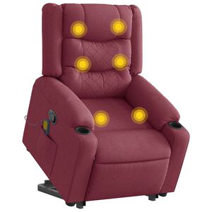 vidaXL Poltrona de massagens reclin. elevat&oacute;ria tecido vermelho tinto