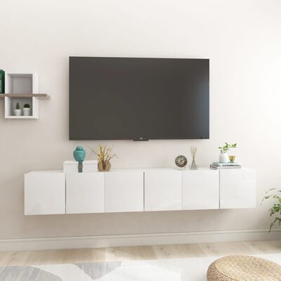 vidaXL Móveis de TV para parede 3 pcs 60x30x30 cm branco brilhante