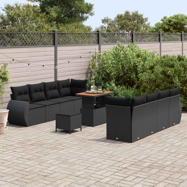 vidaXL Conjunto de Sof&aacute; de Jardim com almofada 11 pcs Preto vime PE