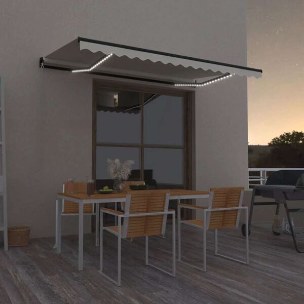 vidaXL Toldo retr&aacute;til manual com LED 450x300 cm cor creme