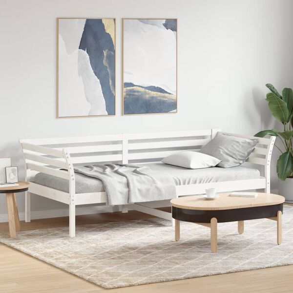vidaXL Cama dia sem colch&atilde;o branco 100x200 cm pinho de madeira maci&ccedil;a