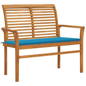 vidaXL Banco de jardim c/ almofad&atilde;o azul 112 cm teca maci&ccedil;a