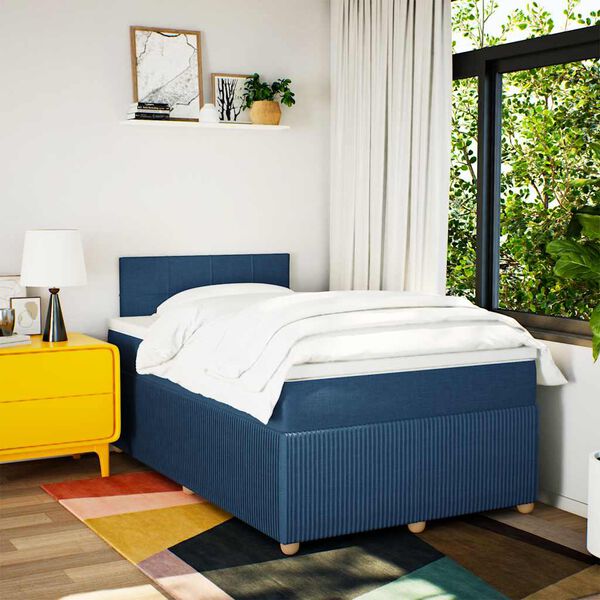 vidaXL Cama boxspring com colch&atilde;o 120x190 cm tecido azul