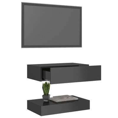 vidaXL Móvel de TV com luzes LED 60x35 cm cinzento brilhante