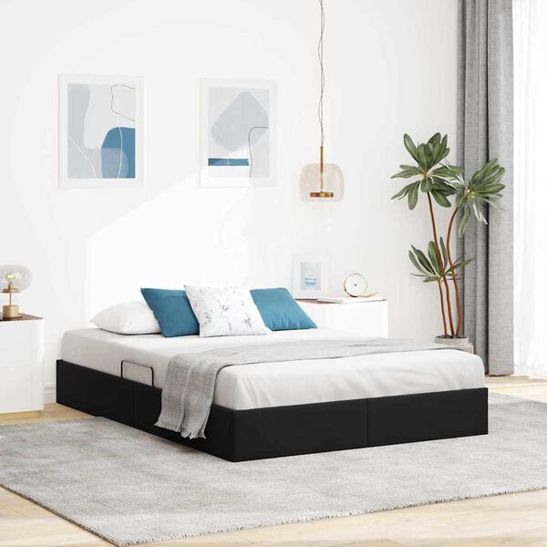 vidaXL Cama com Armazenamento com colch&atilde;o Preto 140 x 190 cm Veludo