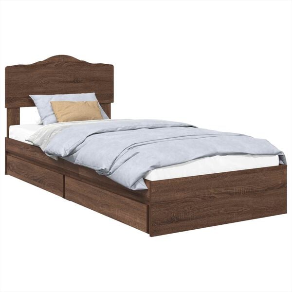 vidaXL Cama com Armazenamento com gaveta Carvalho Marrom 75 x 190 cm