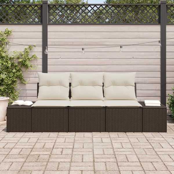 vidaXL Conjunto de Sofá de Jardim 3 pcs Marrom e Creme vime PE