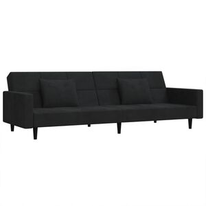 vidaXL Sof&aacute;-cama 2 lugares com duas almofadas veludo preto
