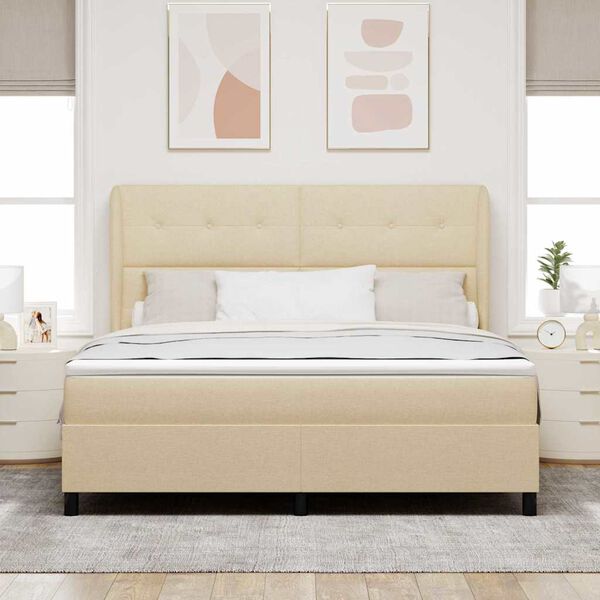 vidaXL Cama Box com colch&atilde;o com cabeceira Creme 180 x 200 cm tecido