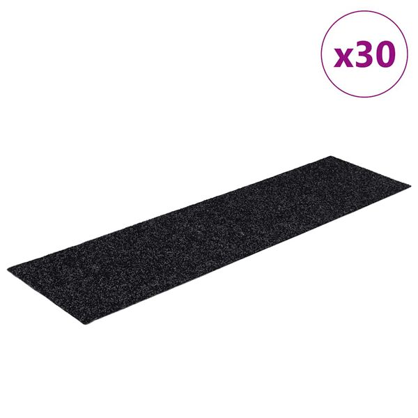 vidaXL Tapetes de escada autoadesivos 30 pe&ccedil;as 76x20 cm pretos retangulares