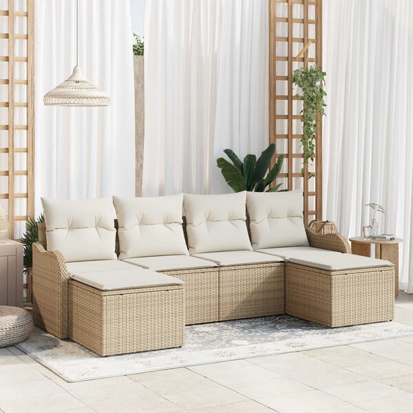 vidaXL Conjunto de Sof&aacute; de Jardim 6 pcs Bege Rattan Sint&eacute;tico
