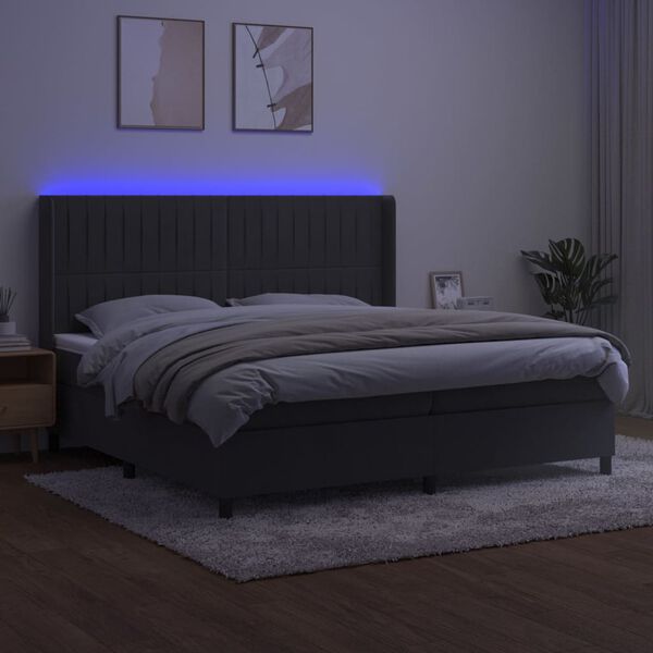 vidaXL Cama box spring c/ colch&atilde;o/LED 200x200cm veludo cinzento-escuro