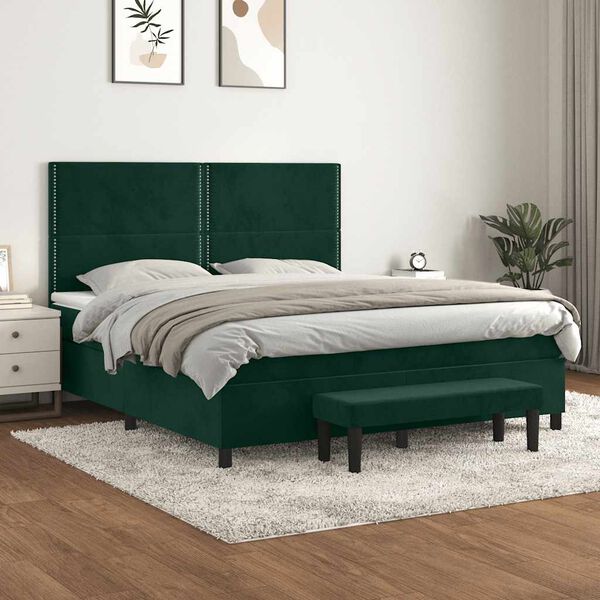 vidaXL Cama com molas/colch&atilde;o 180x200 cm veludo verde-escuro