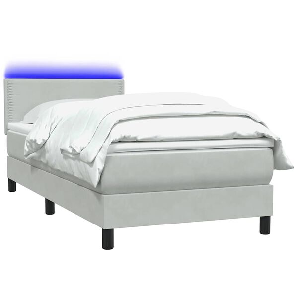vidaXL Cama box spring c/ colch&atilde;o e LED cinzento-claro 90x220 cm veludo