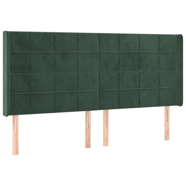 vidaXL Cabeceira de cama c/ LED veludo 163x16x118/128 cm verde-escuro