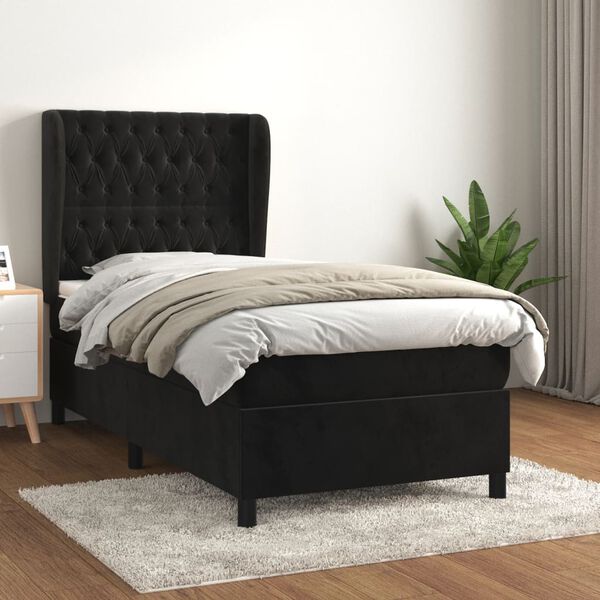 vidaXL Cama com molas/colch&atilde;o 80x200 cm veludo preto