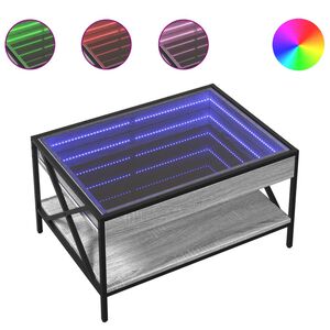 vidaXL Mesa de centro luzes LED Infinity 70x50x38 cm cinzento sonoma