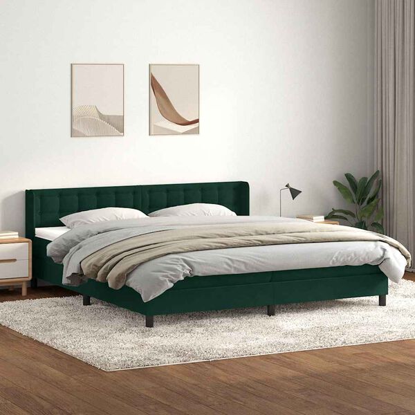 vidaXL Cama com molas colch&atilde;o 200x210 cm veludo verde-escuro
