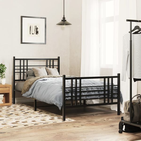 vidaXL Estrutura de cama com cabeceira e p&eacute;s 90x190 cm metal preto