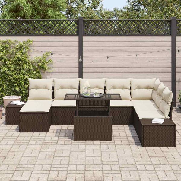 vidaXL Conjunto de Sof&aacute; de Jardim 9 pcs Marrom e Creme vime PE