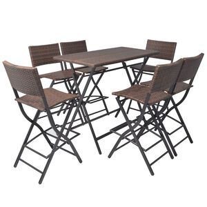 vidaXL 7 pcs conjunto de jantar dobr&aacute;vel jardim a&ccedil;o e vime PE castanho