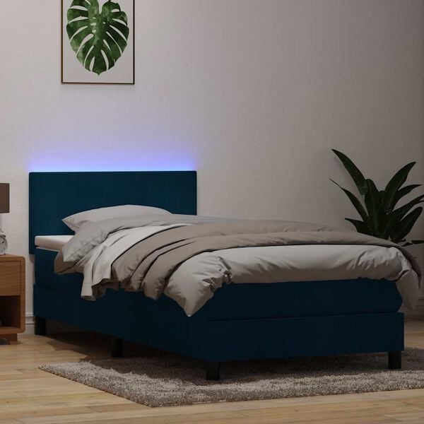 vidaXL Cama box spring c/ colch&atilde;o e LED azul-escuro 80x210 cm veludo
