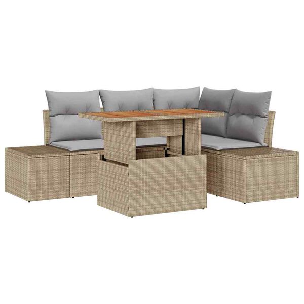 vidaXL Conjunto de Sof&aacute; de Jardim 5 pcs Bege Rattan Sint&eacute;tico