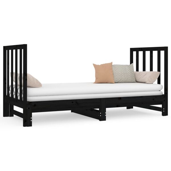 vidaXL Estrutura sof&aacute;-cama de puxar 2x(90x190) cm pinho maci&ccedil;o preto