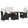 vidaXL 4 pcs conjunto de jardim p/ jardim c/ almofad&otilde;es vime PE preto