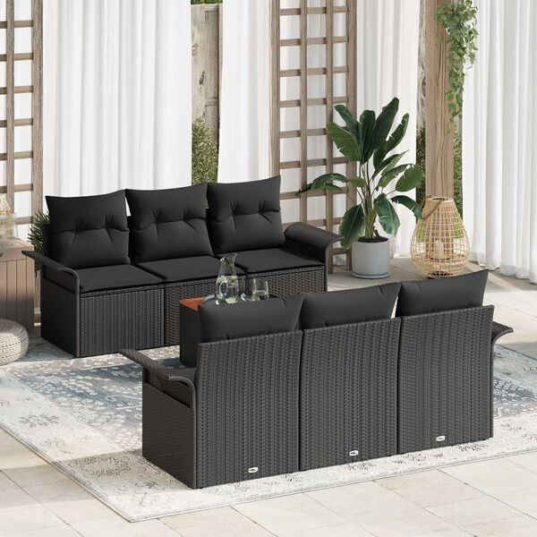 vidaXL Conjunto de Sof&aacute; de Jardim com almofada 7 pcs Preto vime PE