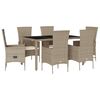 vidaXL 7 pcs conjunto de jantar p/ jardim com almofad&otilde;es vime PE bege