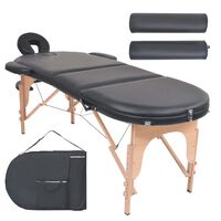 vidaXL Mesa de massagem dobrável c/ 2 rolos 4cm espessura oval preto