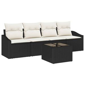 vidaXL Conjunto de Sof&aacute;s 5 unid. Preto e Creme vime PE