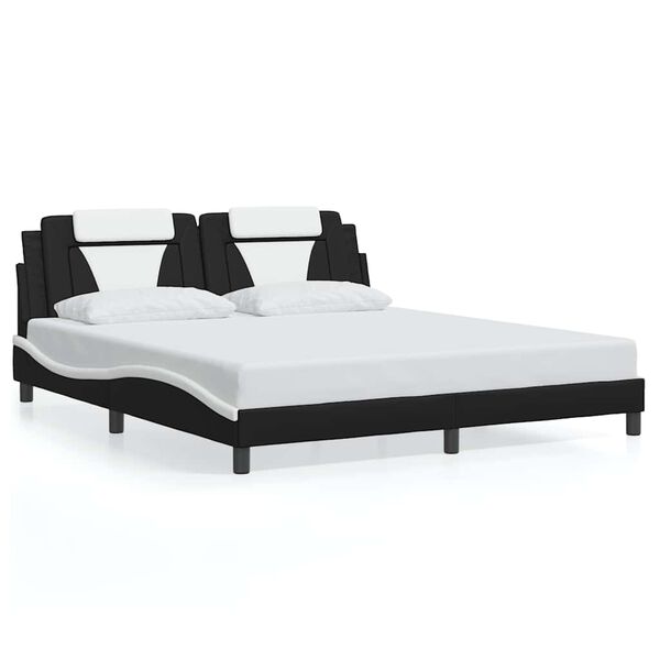 vidaXL Estrutura de cama Viana sem colch&atilde;o couro artificial preto e branco