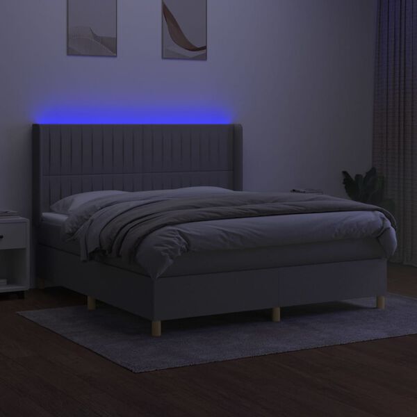 vidaXL Cama box spring c/ colch&atilde;o e LED 160x200 cm tecido cinza-claro
