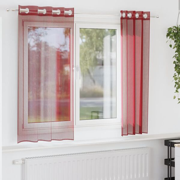 vidaXL Cortinas de voile com ilh&oacute;s 2 pcs vermelho tinto